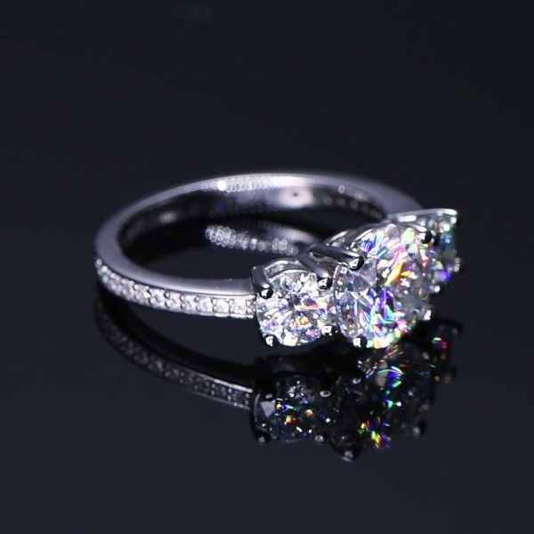 Three-Diamond Moissanite Fashion Wedding Couple Rings - Image 7