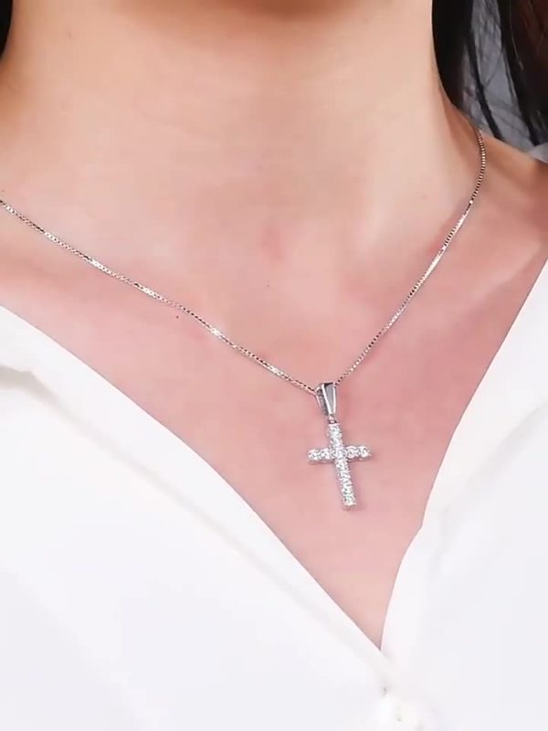 Cross Style Moissanite Pendant Necklace Lover Jewelry - Image 4