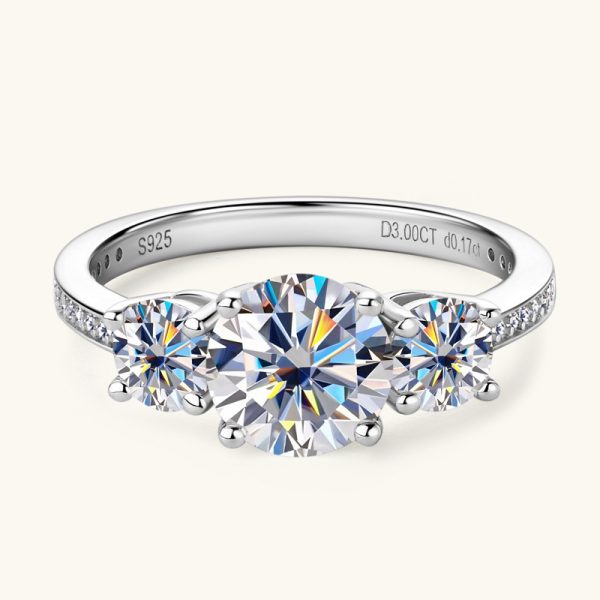 Three-Diamond Moissanite Fashion Wedding Couple Rings - Image 3