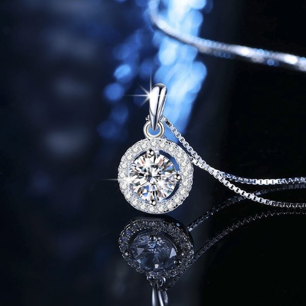 Small circle surrounded by hollow design Type D color Moissanite Pendant Necklace Jewelry - Image 2