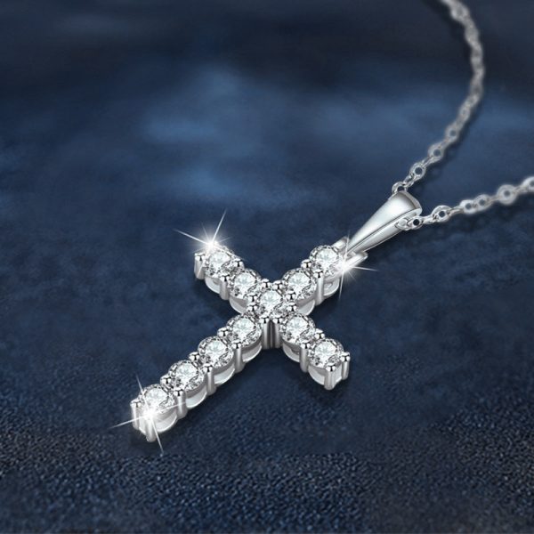 Cross Style Moissanite Pendant Necklace Lover Jewelry - Image 3