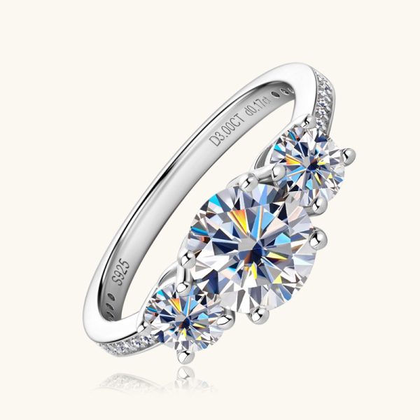 Three-Diamond Moissanite Fashion Wedding Couple Rings - Image 2
