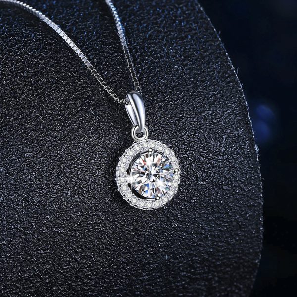Small circle surrounded by hollow design Type D color Moissanite Pendant Necklace Jewelry - Image 3
