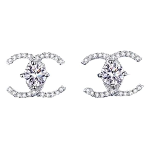 Double C Style Moissanite Earrings Jewelry