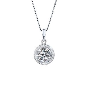 Small circle surrounded by hollow design Type D color Moissanite Pendant Necklace Jewelry