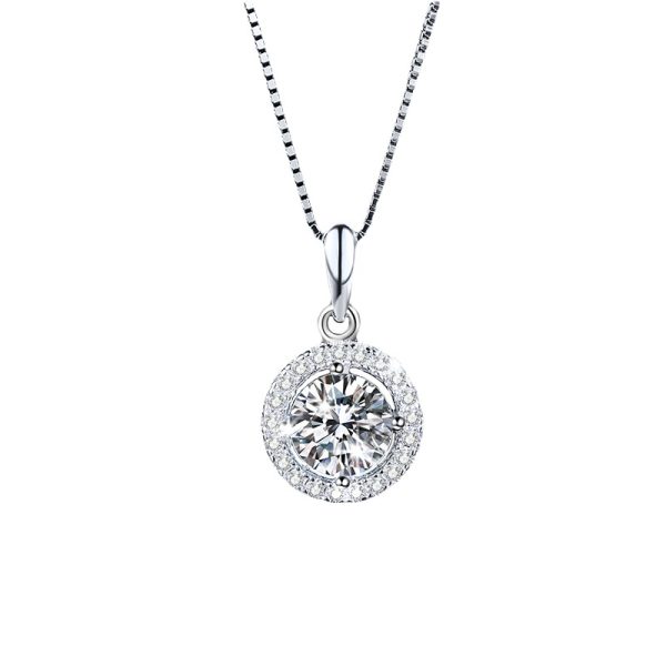 Small circle surrounded by hollow design Type D color Moissanite Pendant Necklace Jewelry