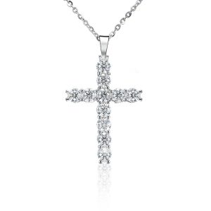 Cross Style Moissanite Pendant Necklace Lover Jewelry