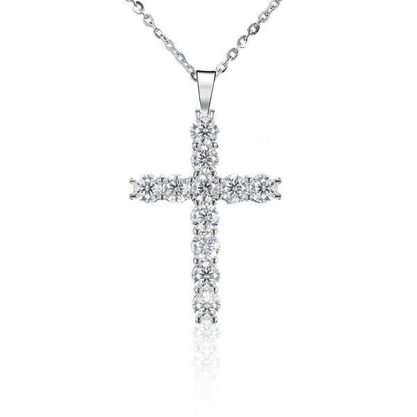 Cross Style Moissanite Pendant Necklace Lover Jewelry