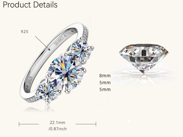 Three-Diamond Moissanite Fashion Wedding Couple Rings - Image 6