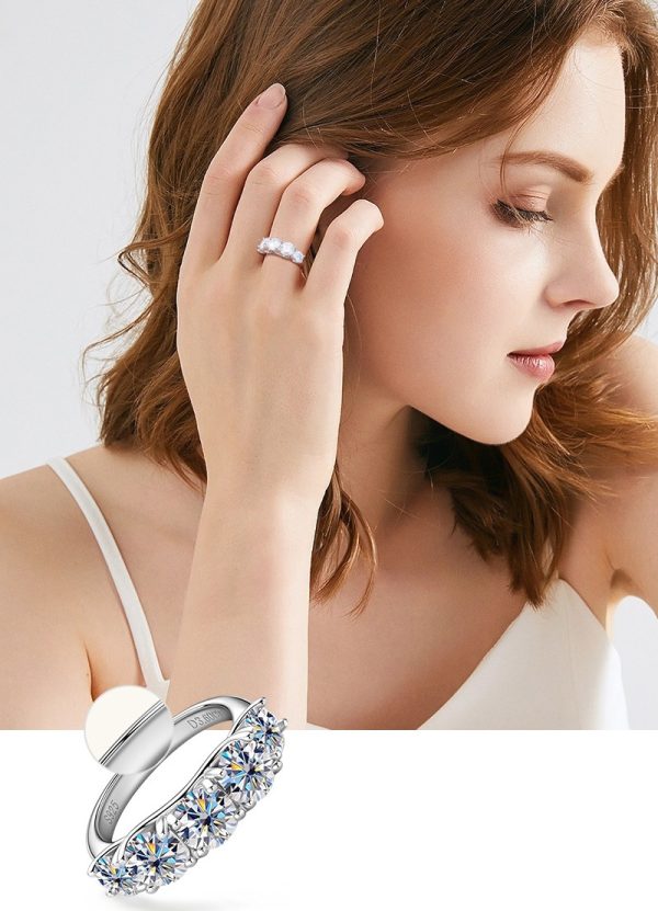 Five-Diamond Moissanite Fashion Wedding Couple Rings - Image 10