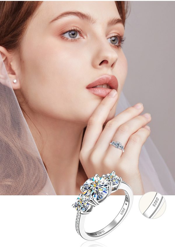 Three-Diamond Moissanite Fashion Wedding Couple Rings - Image 10